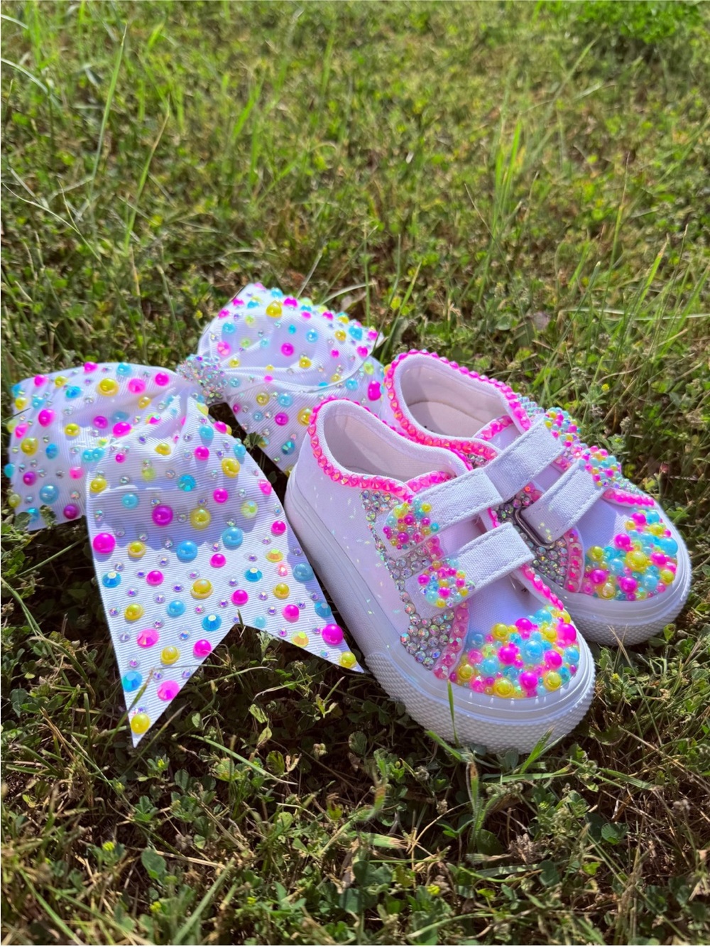 Little Girls Custom Rhinestone Shoes w/Matching Hair Bow